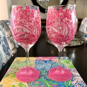 Lilly Pulitzer Pink Tropics Bunny Hop Wine Glasses